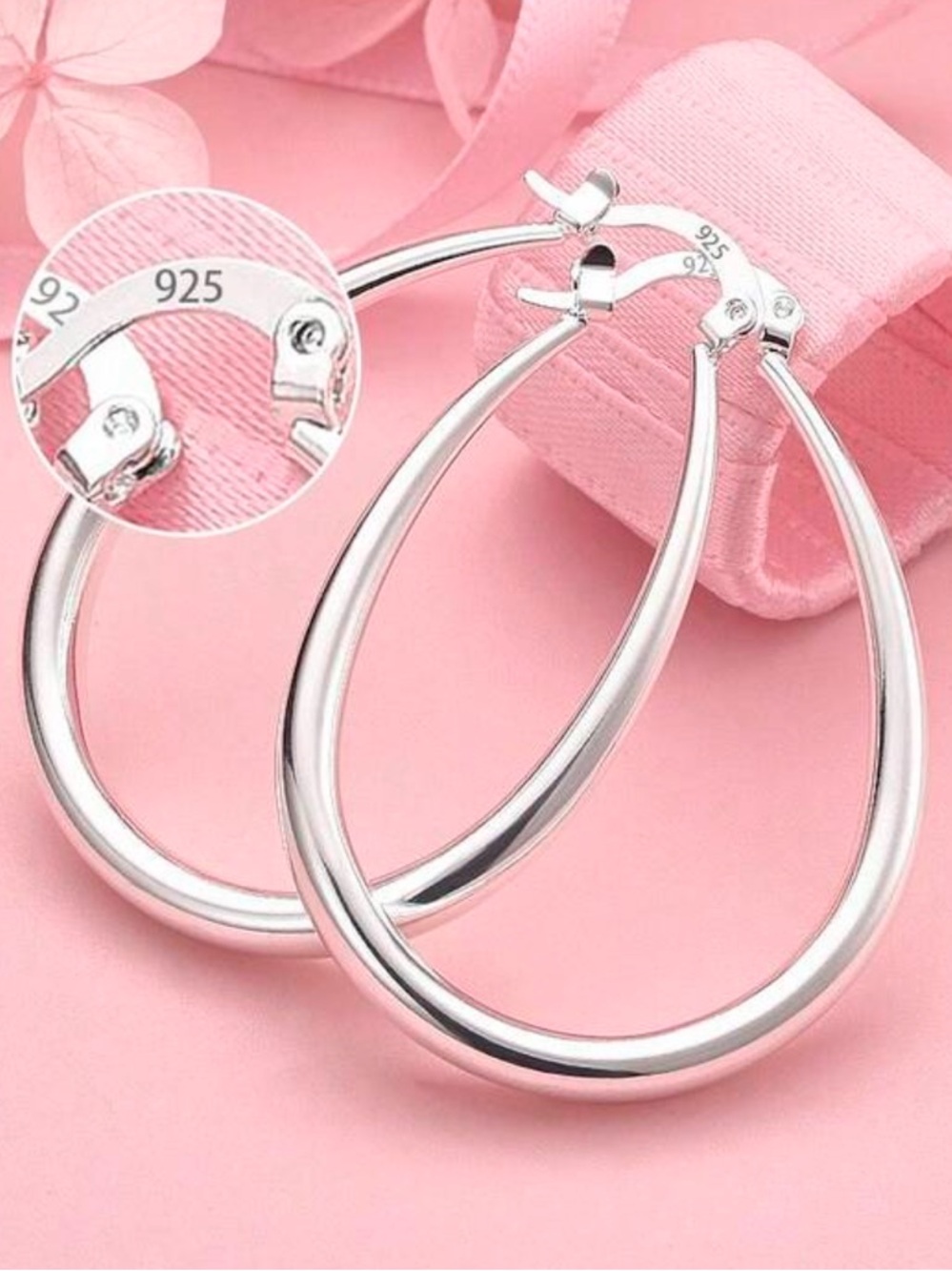 925 Sterling Silver Oval Hoop Earrings